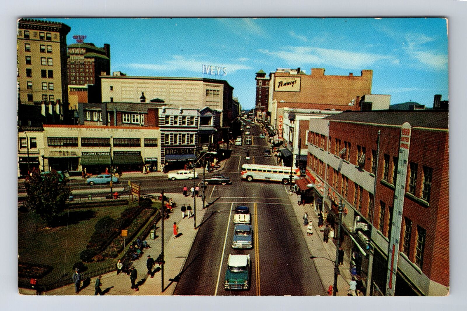 Asheville NC-North Carolina, Looking Up Haywood Street, Vintage Postcard