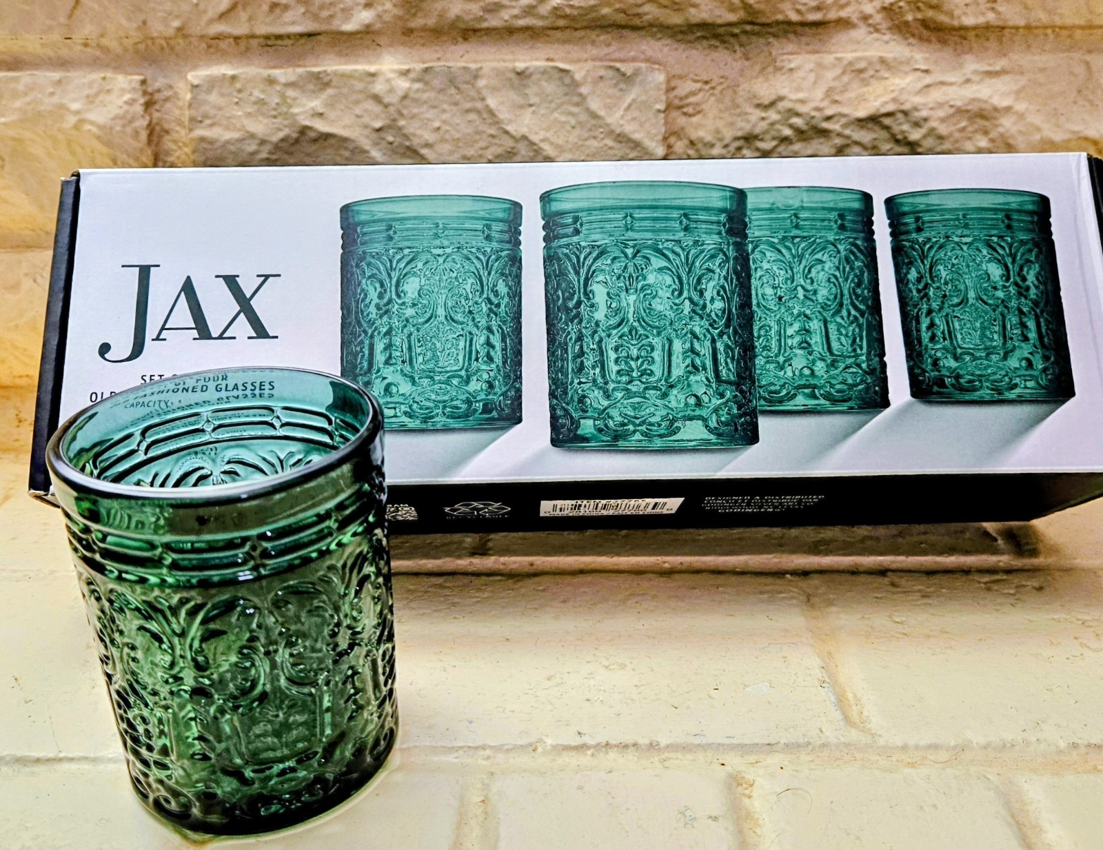 JAX Holiday Emerald Green 11 oz. Glassware by Godinger SET OF 4 