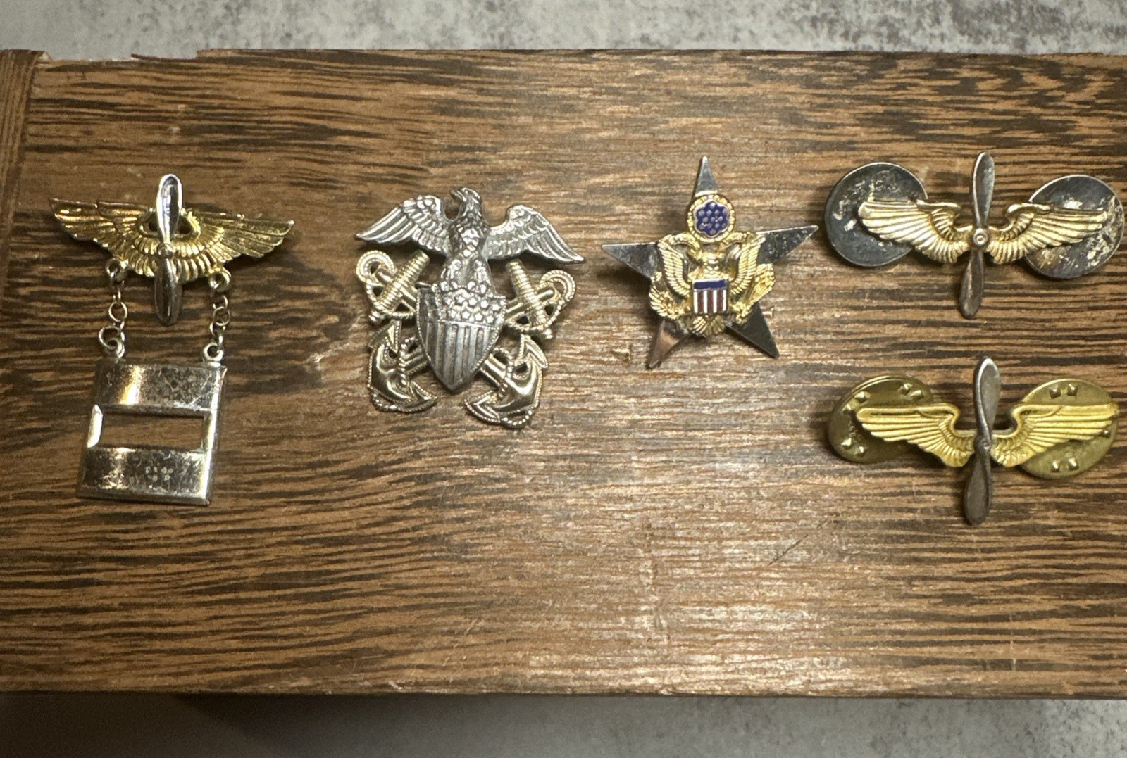 VTG Sterling GF Military Pins WWII Wings Crest Star US Navy Officer Cap QTY 5
