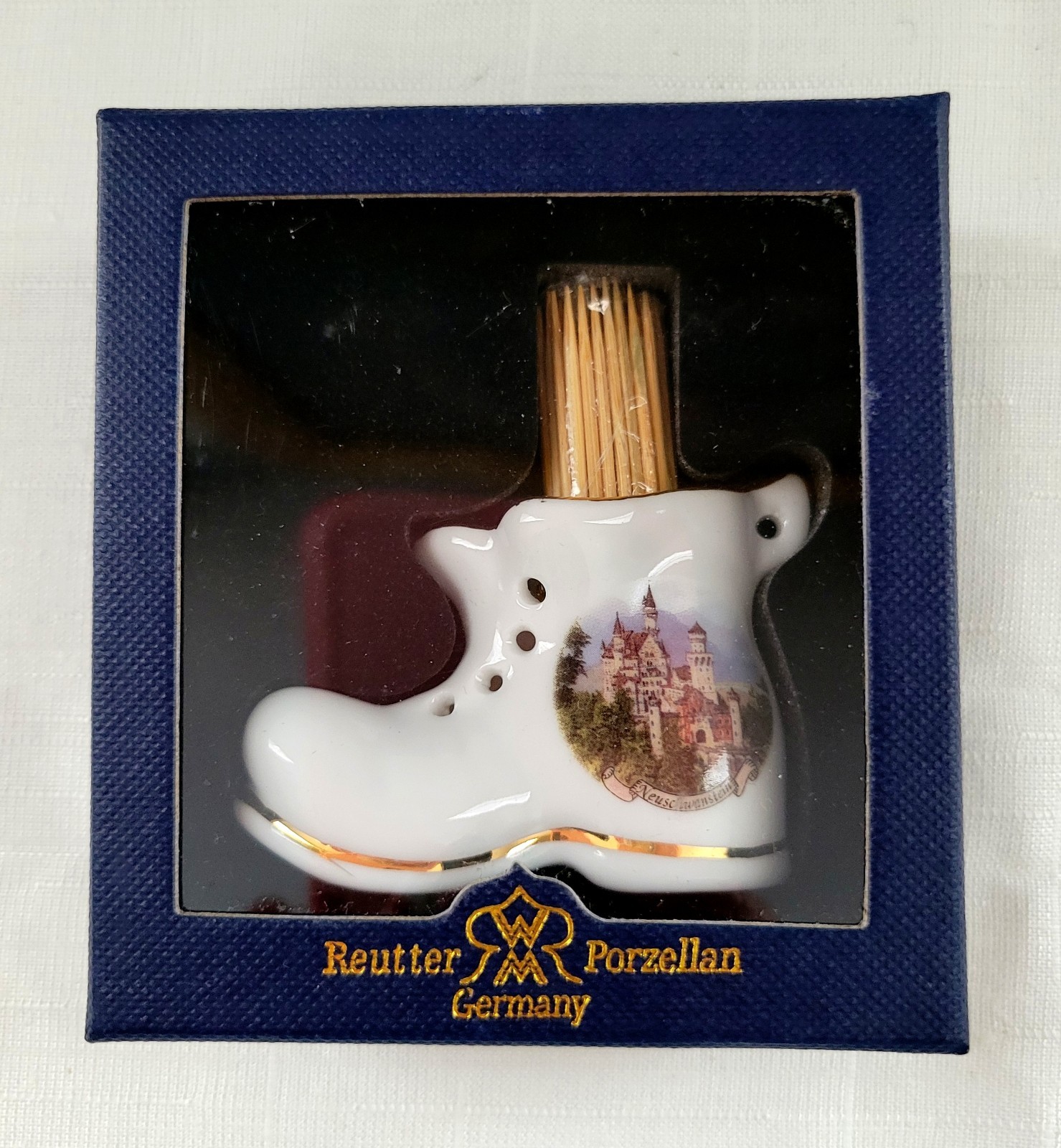 Reutter Porcelain Boot Toothpick Holder Neuschwanstein Castle Germany NIB