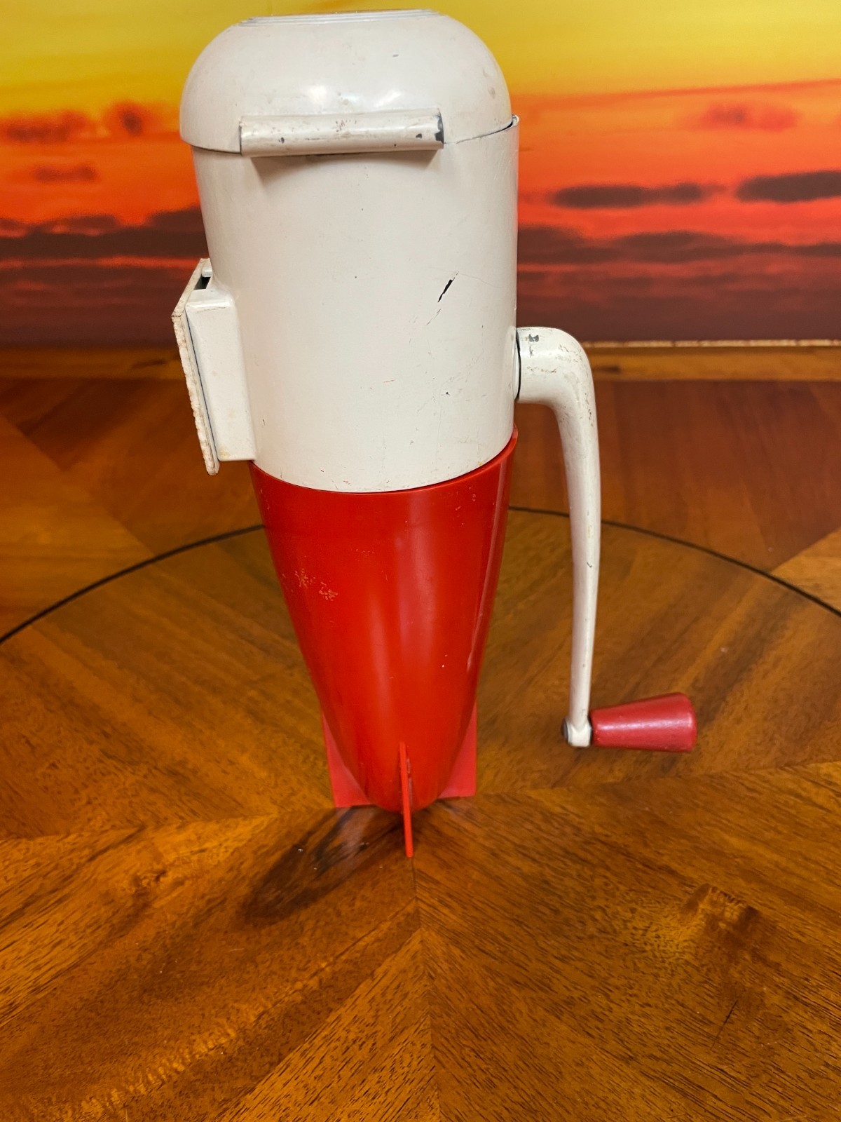 Vintage 1950’s Dazey Triple Hand Crank Ice Crusher Wall Mount Red & White #160 