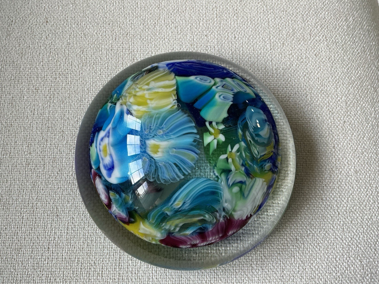 Vintage Murano Art Glass Paperweight Dome Blue