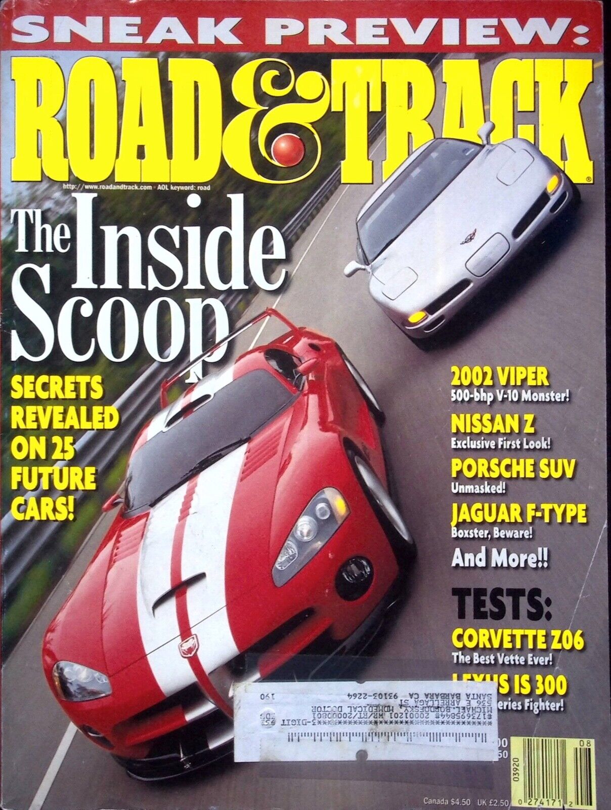 2002 VIPER - ROAD & TRACK MAGAZINE, AUGUST 2000 VOL 51, NUMBER 12