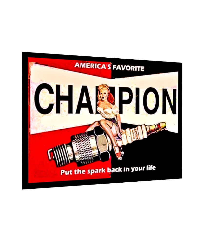 Champion Spark Plug Decal/Sticker/Garage Sign Vintage Replicas 70\'s Racing Black