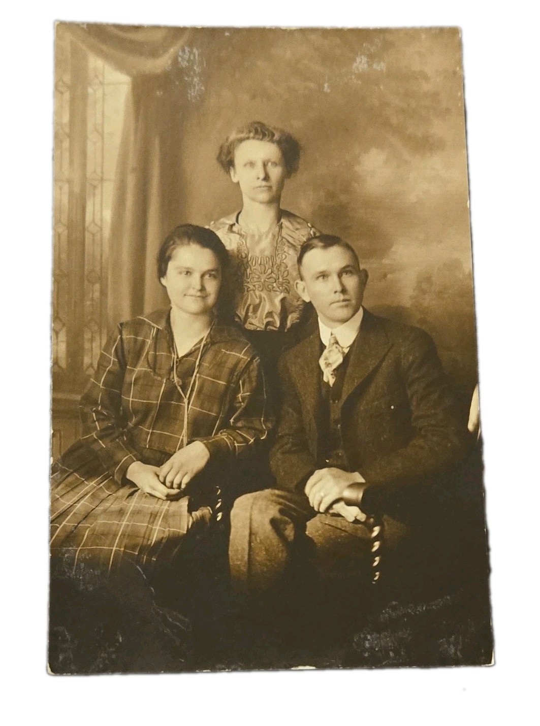 Vintage RPPC Real Photo Postcard Three People Portrait Unposted 5.5x3.5 Poore