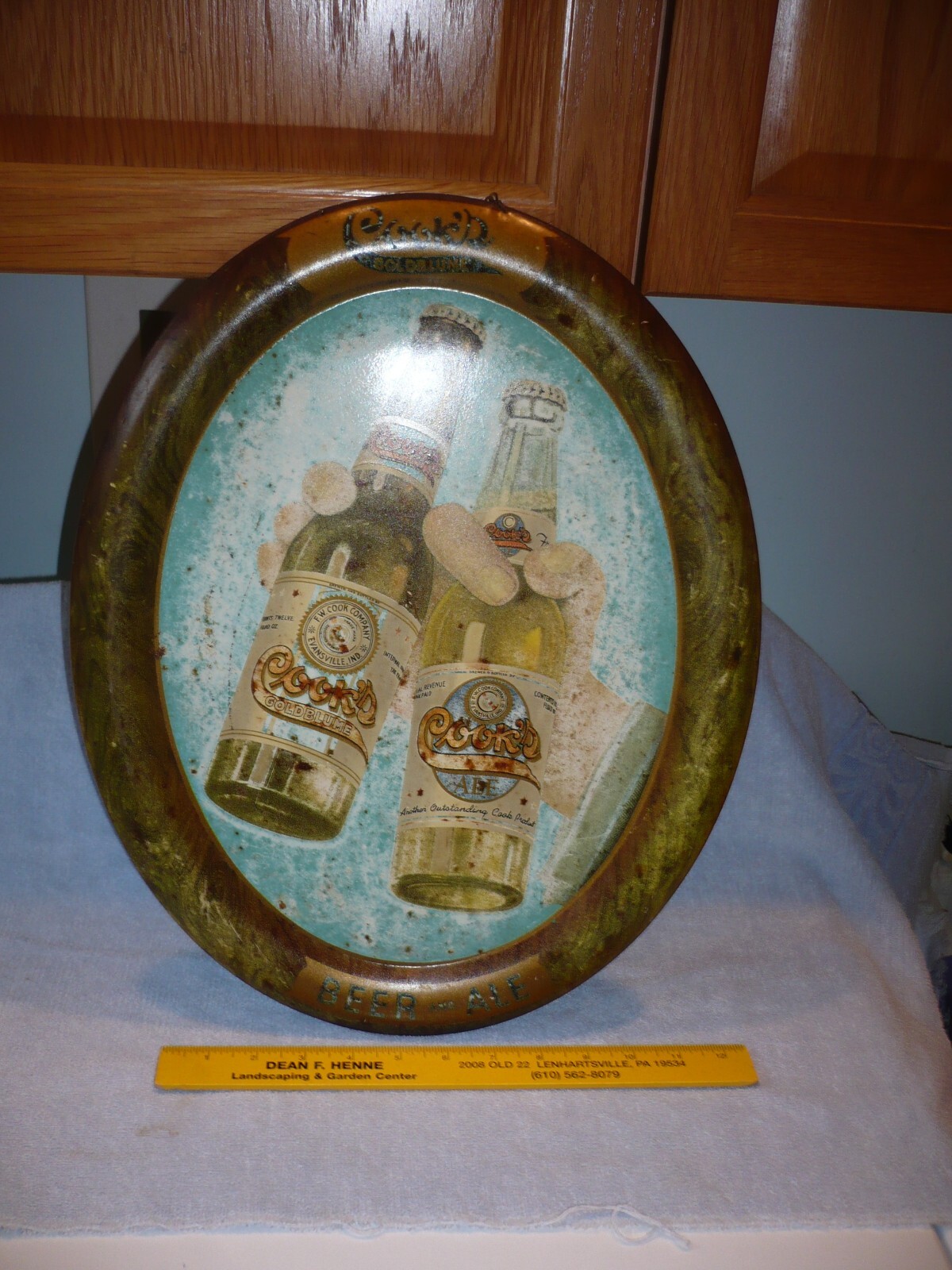 COOK'S GOLDBLUME BEER & ALE SELF FRAMED METAL SIGN F W COOK EVANSVILLE IN COOK'S GOLDBLUME BEER & ALE SELF FRAMED METAL SIGN F W COOK EVANSVILLE IN