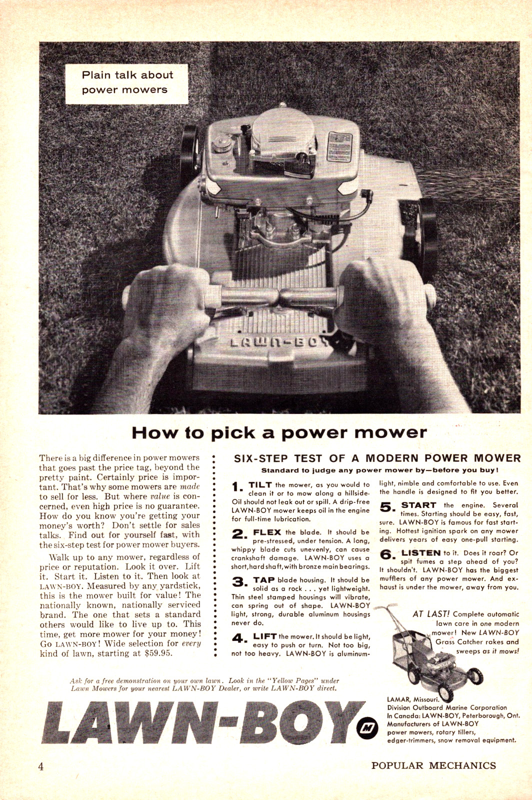 Lawn Boy Lawnmower Modern Power Mower Yard Work Vintage Print Ad 1960 Lawn Boy Lawnmower Modern Power Mower Yard Work Vintage Print Ad 1960