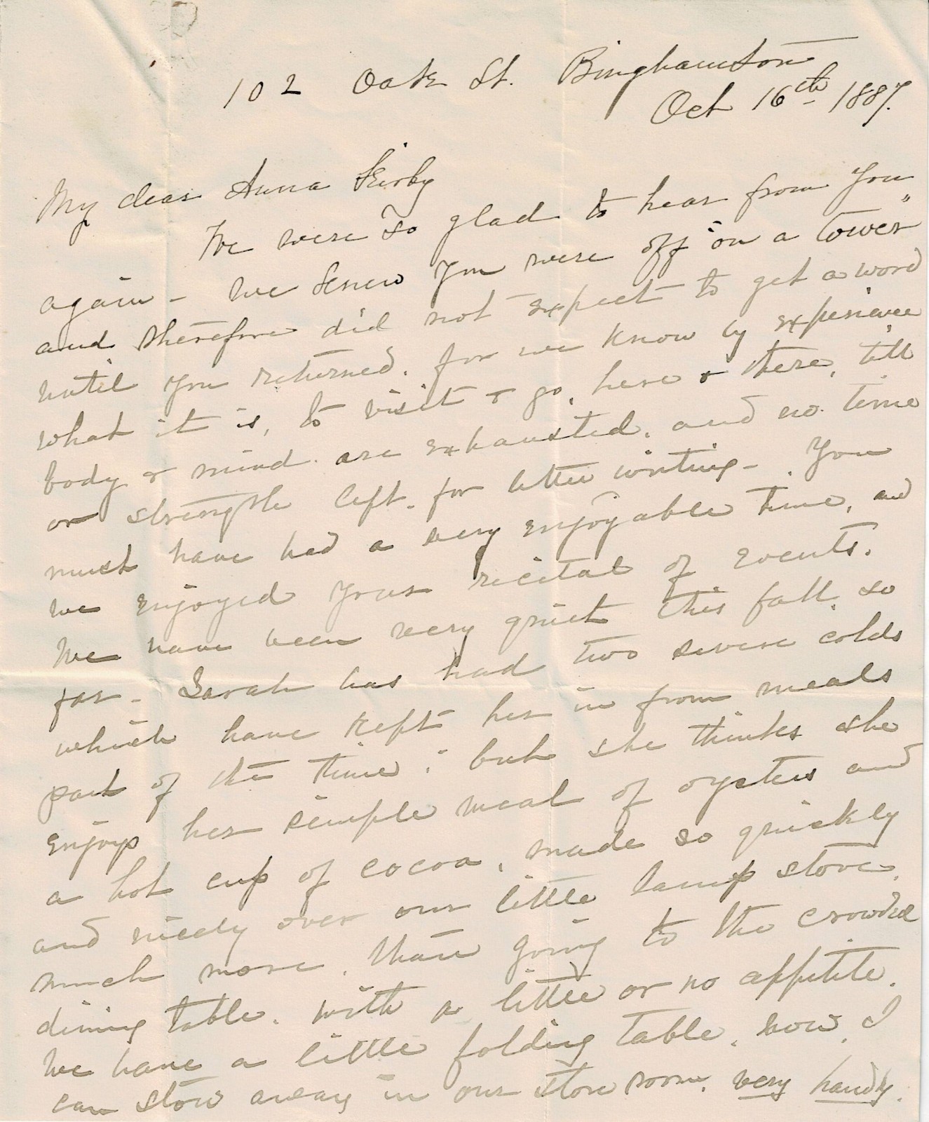 1887 Letter from Binghamton, NY probably to Bainbridge, NY