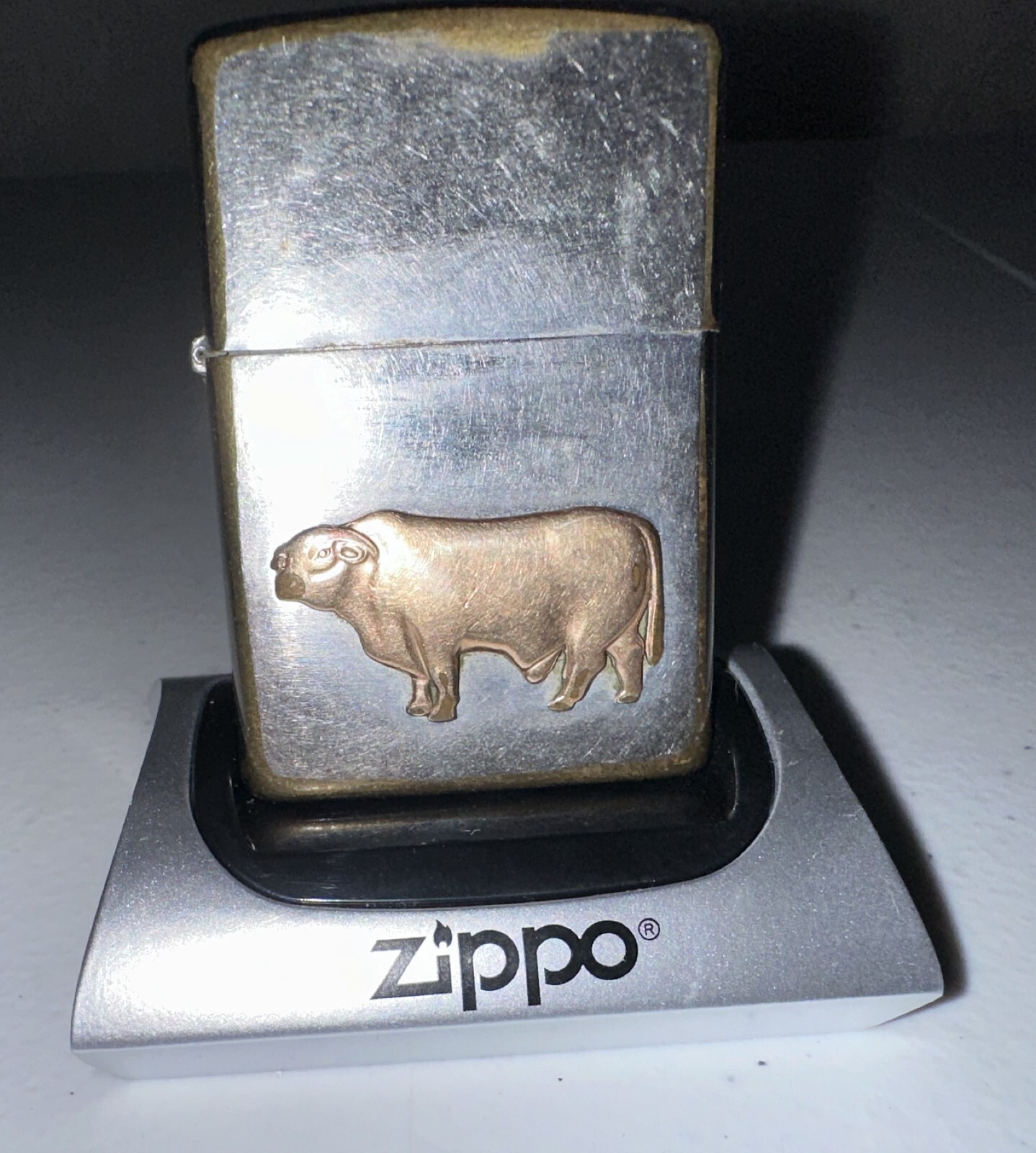 1967 GOLD EMBLEM BULL ZIPPO VINTAGE - FARMER FARMING BREEDER - RARE