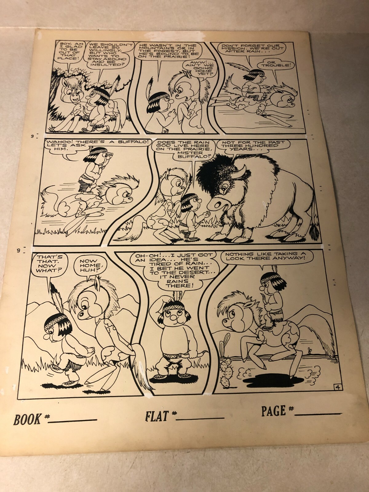 LONE FEATHER original art 1940s FICTION HOUSE RAIN GOD BUFFALO SHO-FLY 