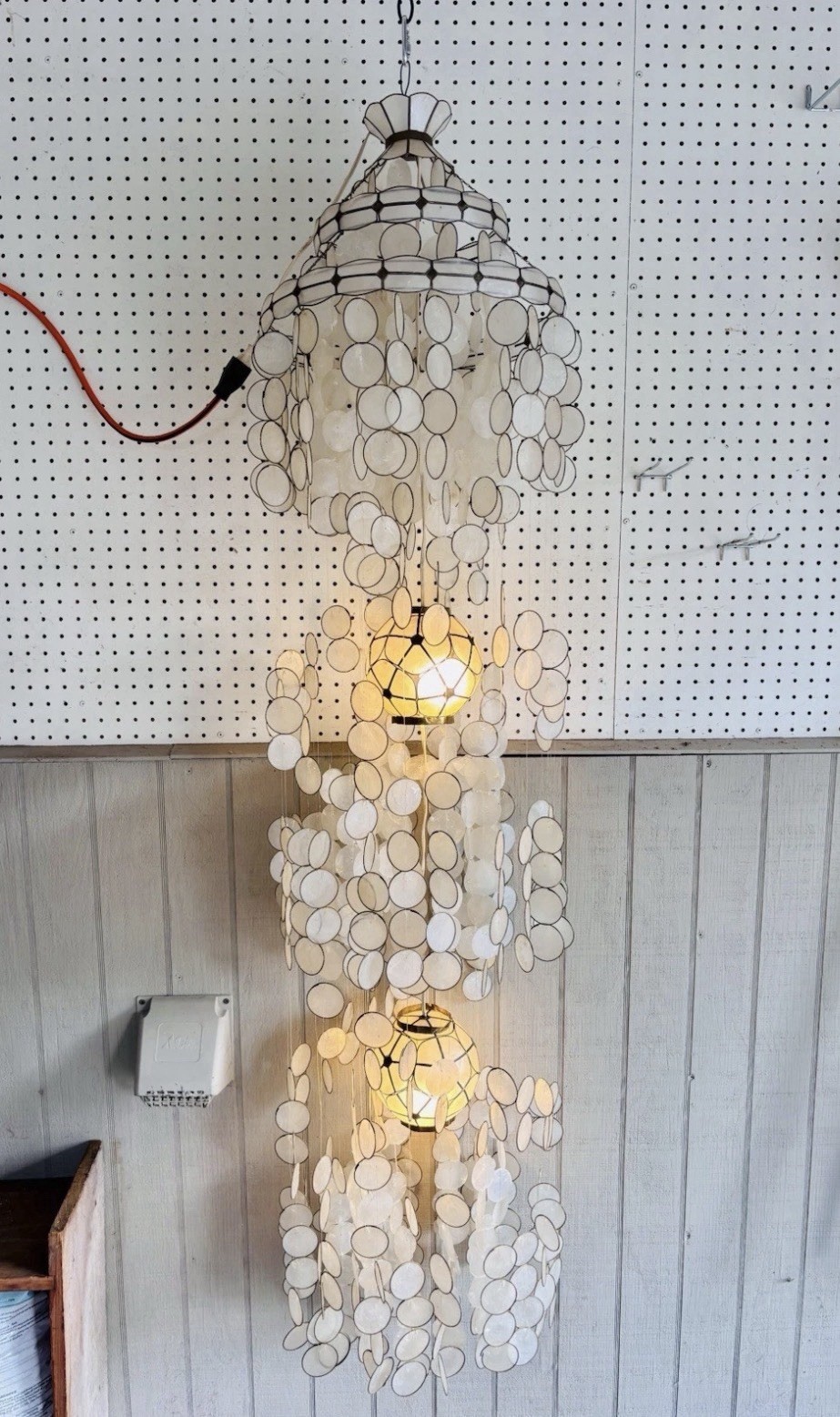 Vintage Capiz Shell 2 Light 3 Tier Chandelier Mid Century Modern Spiral Gold Vintage Capiz Shell 2 Light 3 Tier Chandelier Mid Century Modern Spiral Gold