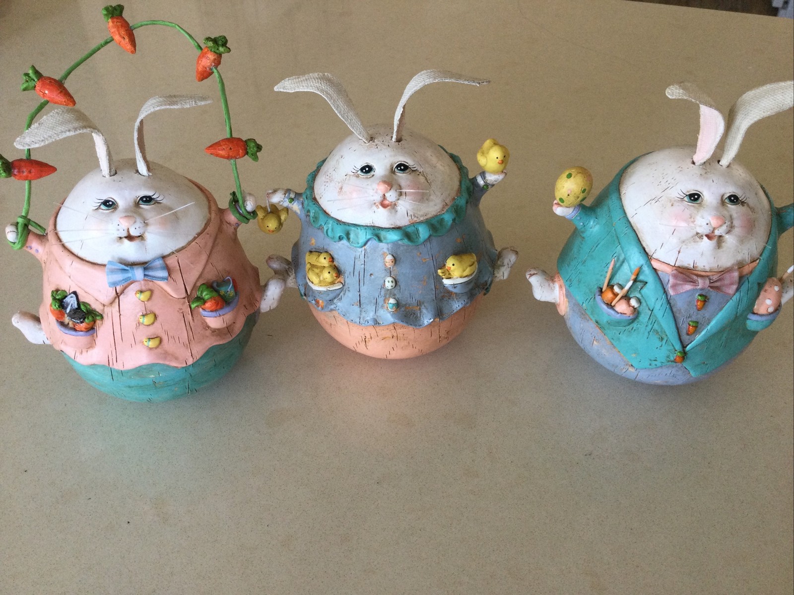 Three Decorative Resin Easter Bunny Figurine.