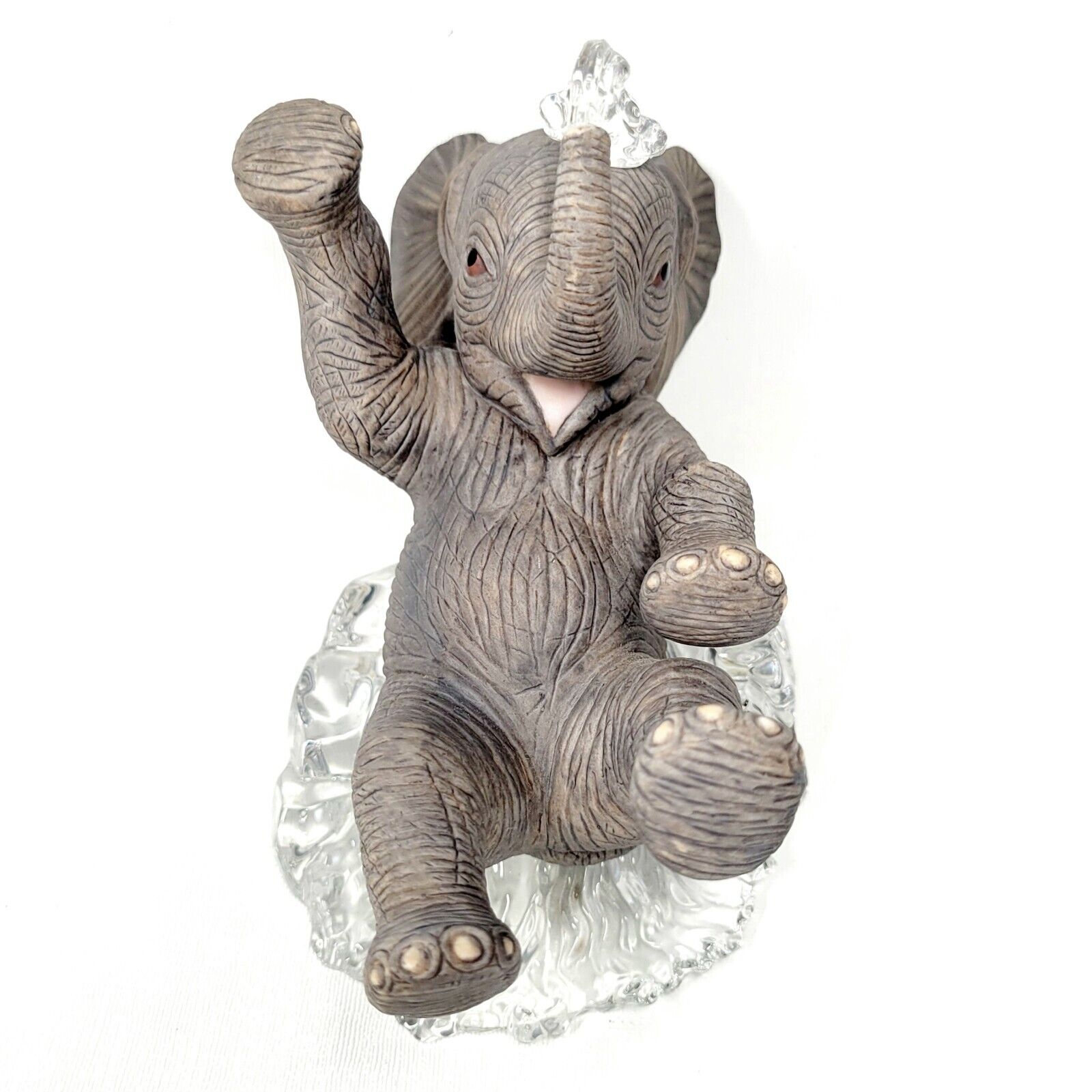 Lenox Porcelain and Portugal Crystal Baby Elephant Playing in Water Figurine