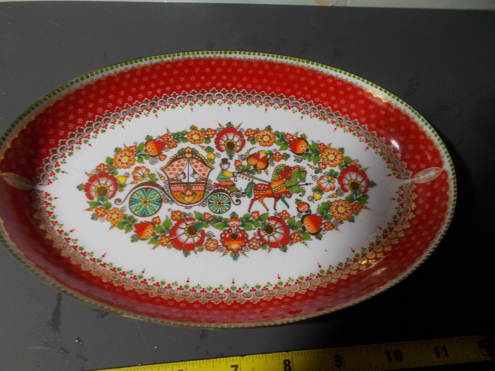 Vtg Austria Studio Steinbock Oval Enameled Metal Plate Platter 9.75\ Vtg Austria Studio Steinbock Oval Enameled Metal Plate Platter 9.75\