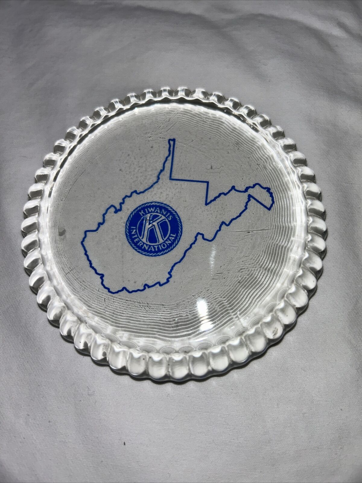 Vintage Kiwanis International West Virginia Glass Paperweight