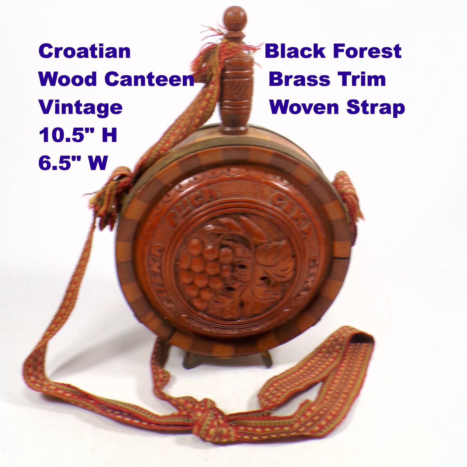 Croatian Wood Canteen Vintage Brass Trim 1960s 6.5\ Croatian Wood Canteen Vintage Brass Trim 1960s 6.5\