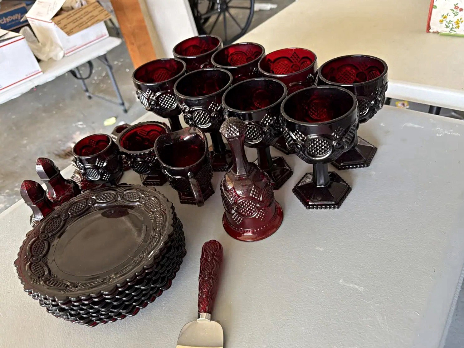Avon 1876 Cape Cod Ruby Red Pressed Glass Goblet Set 2pc Embossed