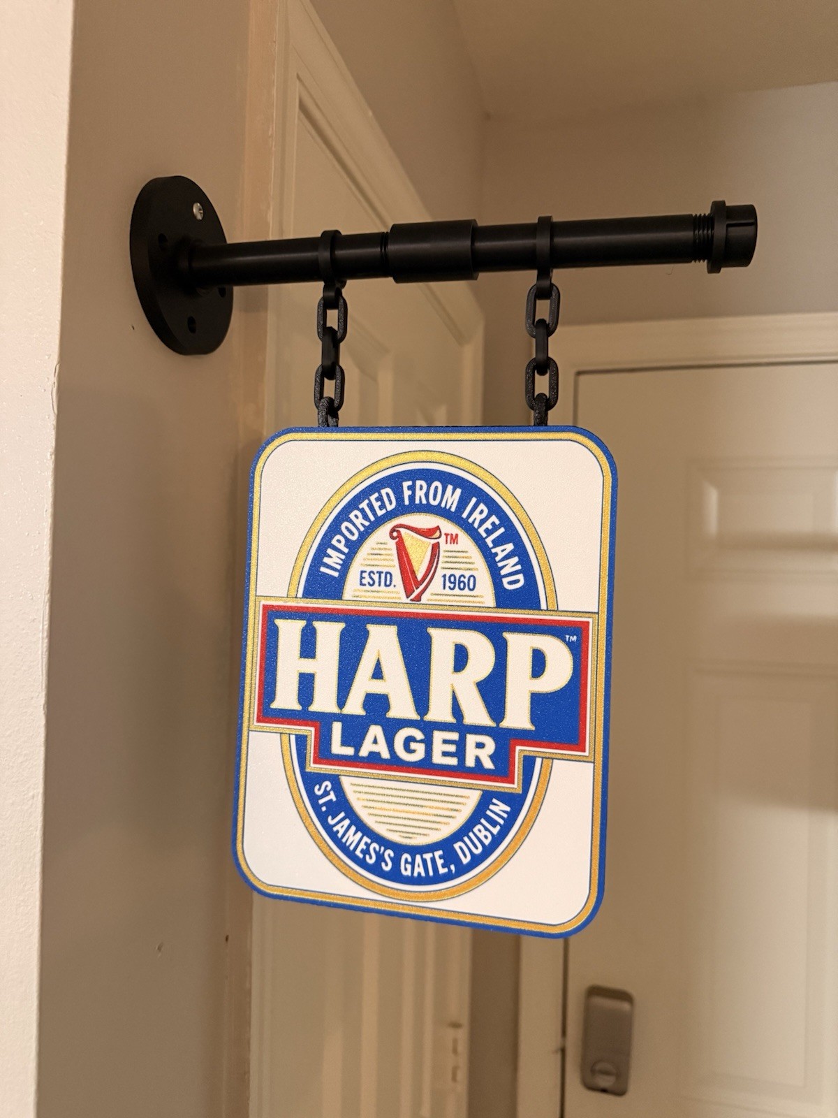 Harp Lager Imported From Ireland Hanging Beer Sign – Breweriana Wall Display