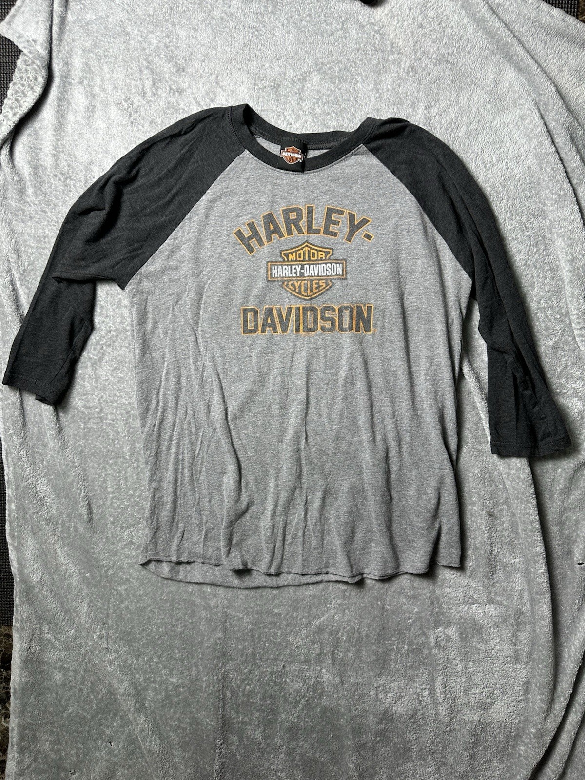 Harley Davidson Pig Trail Rogers AR Raglan 3/4 Sleeve Shirt Gray Black Large