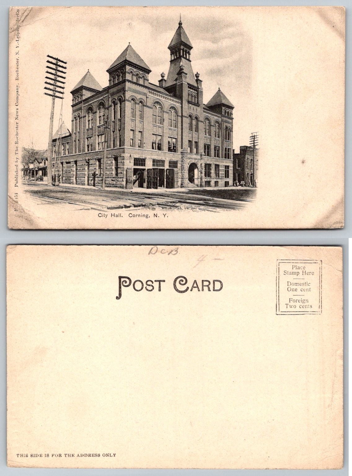 Corning NY City Hall Postcard Early 1900s Rochester News Co. Architecture