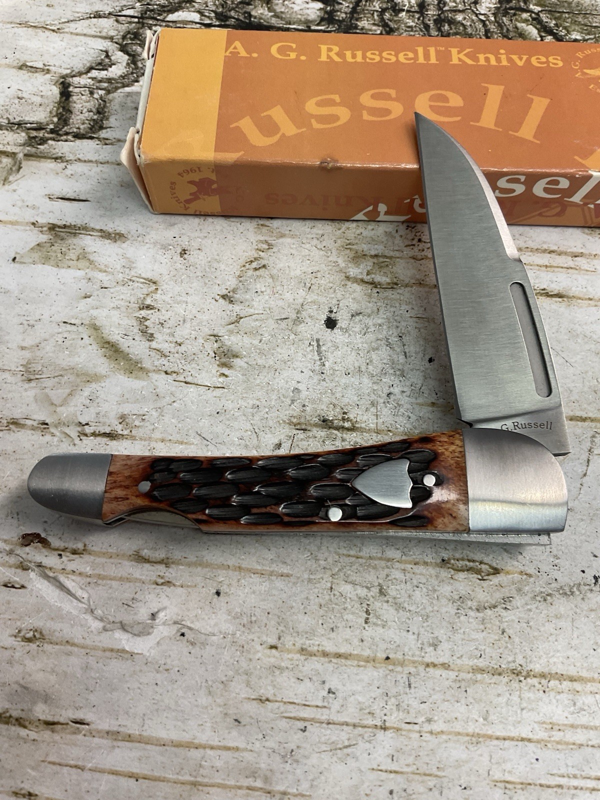 A.G Russell Jigged Bone Single Blade Warncliffe Jack Pocket Knife TB13