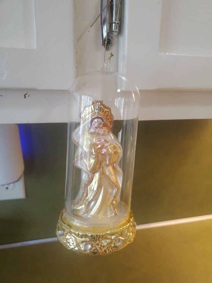 Inge Glas Virgin Mary with Jesus Blown Glass Christmas Ornament Vtg West Germany