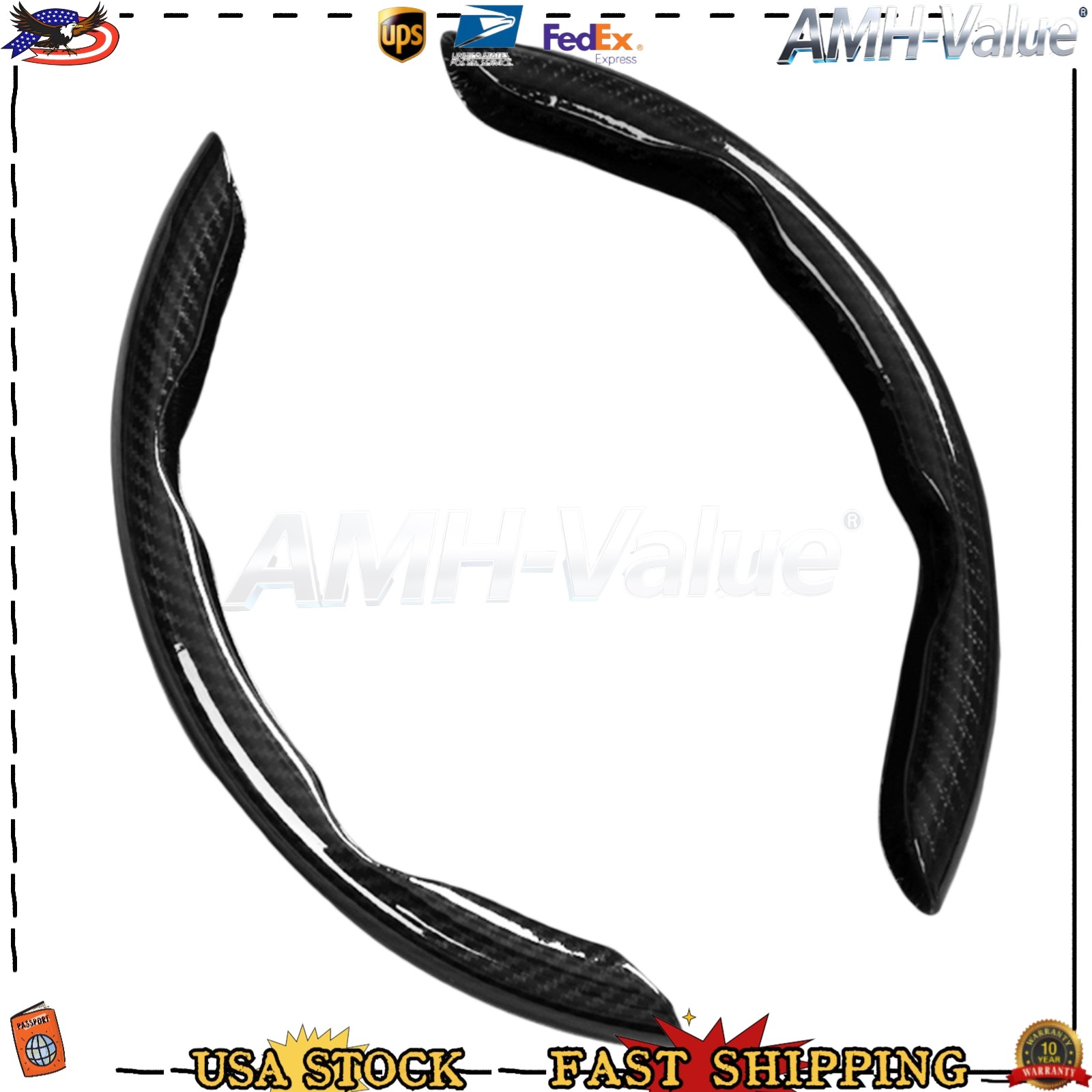 Universal Segmented Anti-slip Carbon Fiber Hard Car Steering Wheel Cover Black