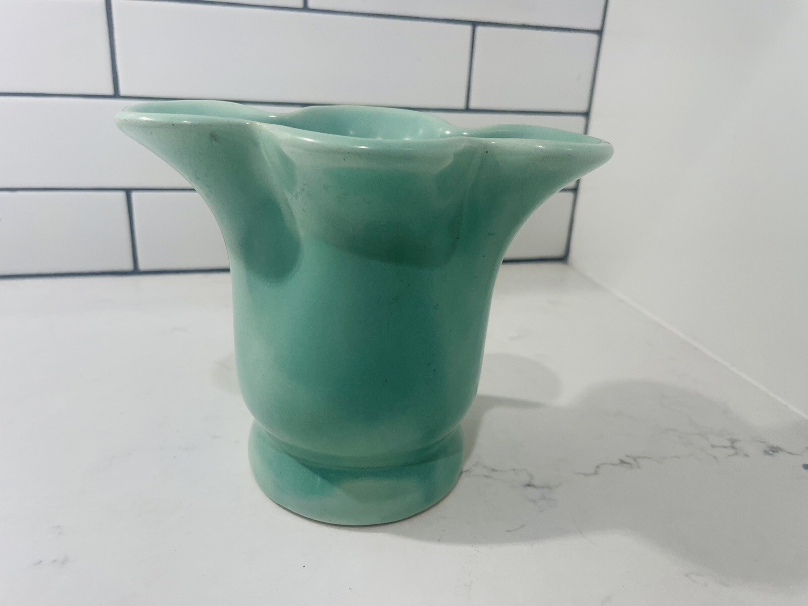 Vintage Camark Art Pottery Matte Green Pinched Rim/ Ruffle Vase 5” Tall Vintage Camark Art Pottery Matte Green Pinched Rim/ Ruffle Vase 5” Tall