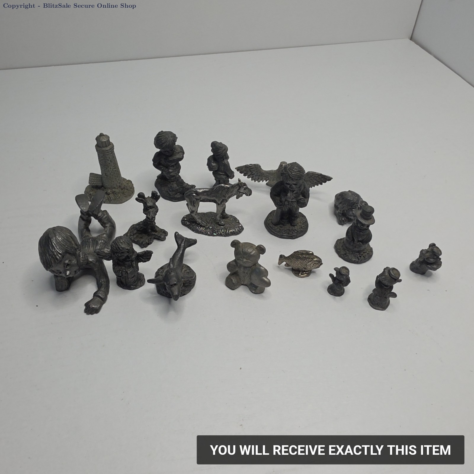 LOT of 17 Pieces Vintage Pewter Figurines Wizards, Castles, Sword, Animals,Death