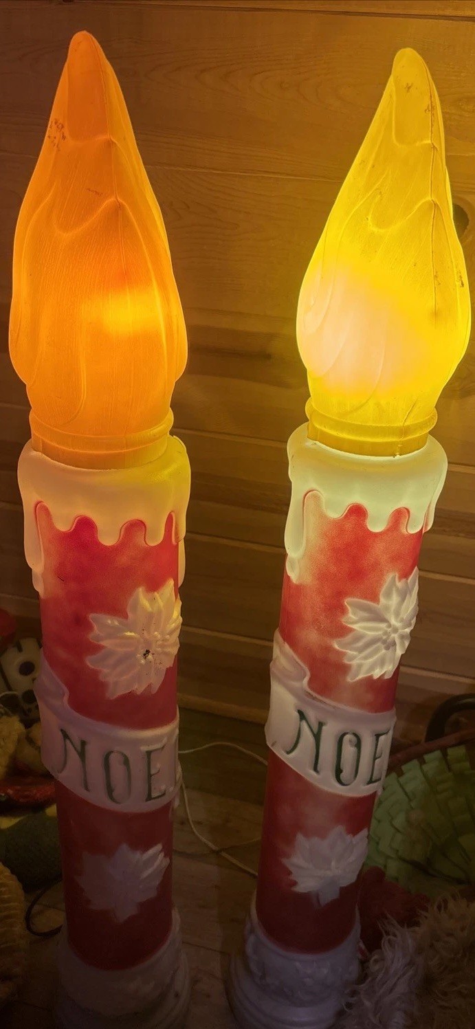 Vintage Empire Blow Mold Noel Christmas Candle Pair 39\ Vintage Empire Blow Mold Noel Christmas Candle Pair 39\