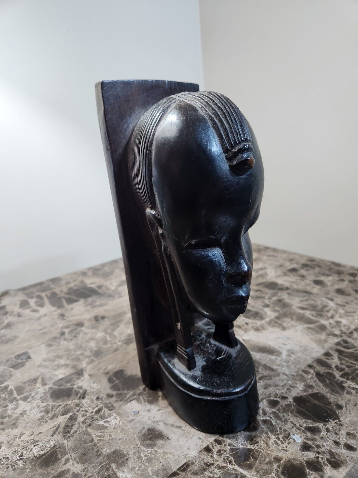 Hand Carved Dark Wood Kenya Tribal Statue African Head Wooden Sculpture