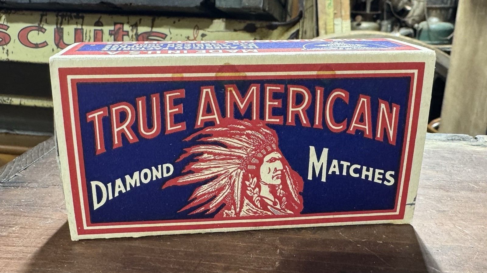 Vintage True American Diamond Matches Matchbox Native American Match Box (Full)