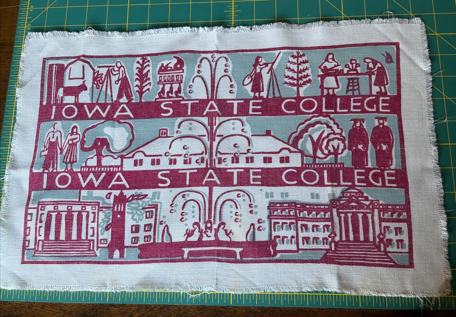 VTG '30s Iowa State College University WPA linen textile memorabilia silk screen