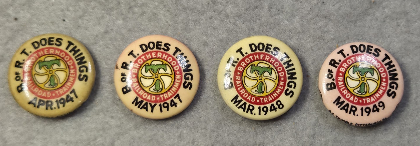 Vtg Lot of 4 Union Pinback Buttons Brotherhood of Railroad Trainmen 1947, 48, 49 Vtg Lot of 4 Union Pinback Buttons Brotherhood of Railroad Trainmen 1947, 48, 49