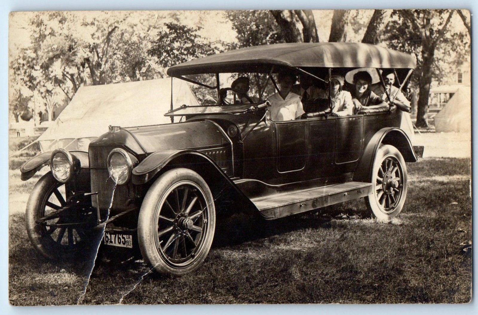 c1910\'s Car Scene Camping Tent Tabor Iowa IA RPPC Photo Antique Postcard