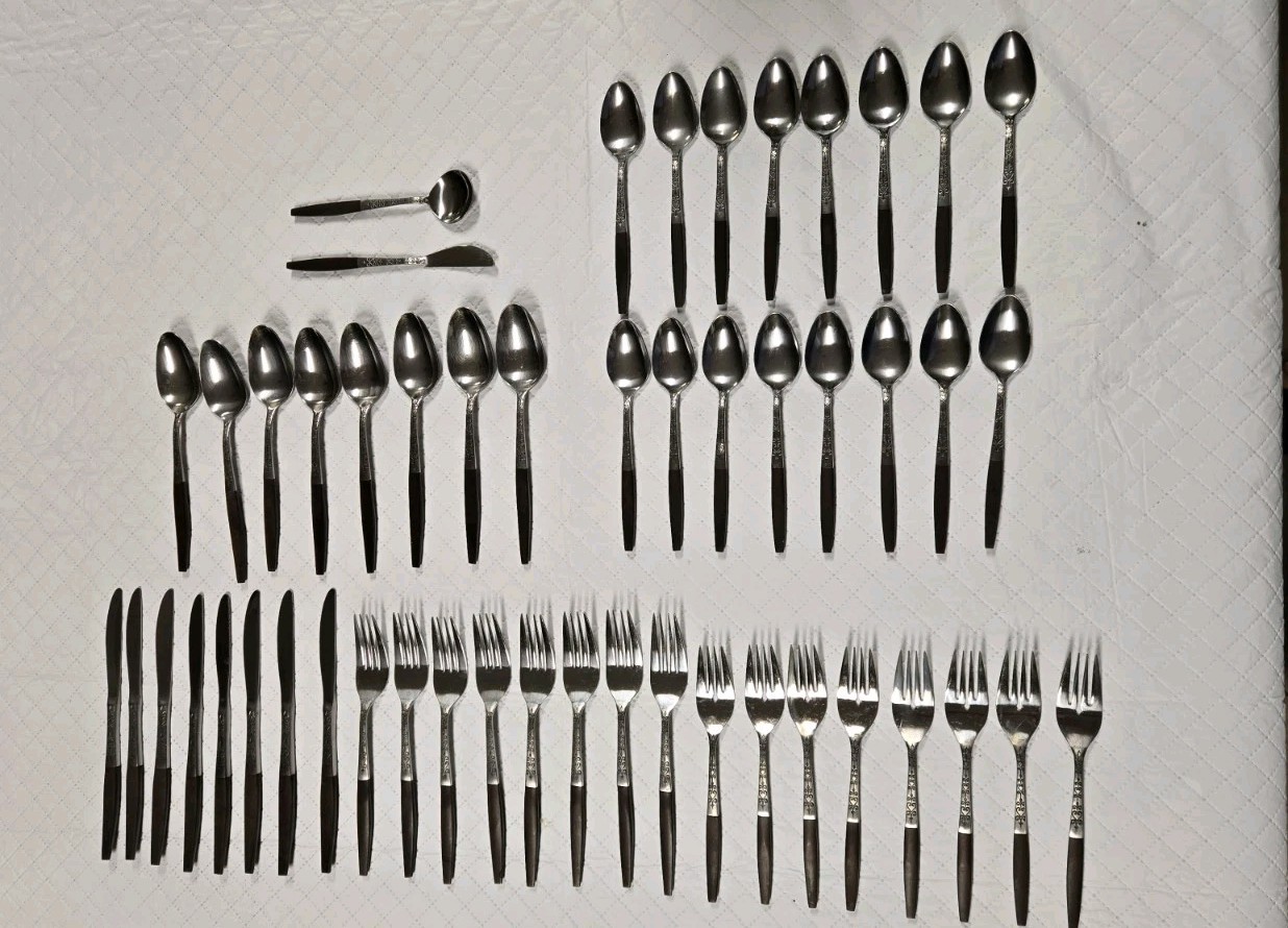 8 place 50 Piece Interpur INR2 MCM Stainless Steel Flatware Canoe Muffin MCM