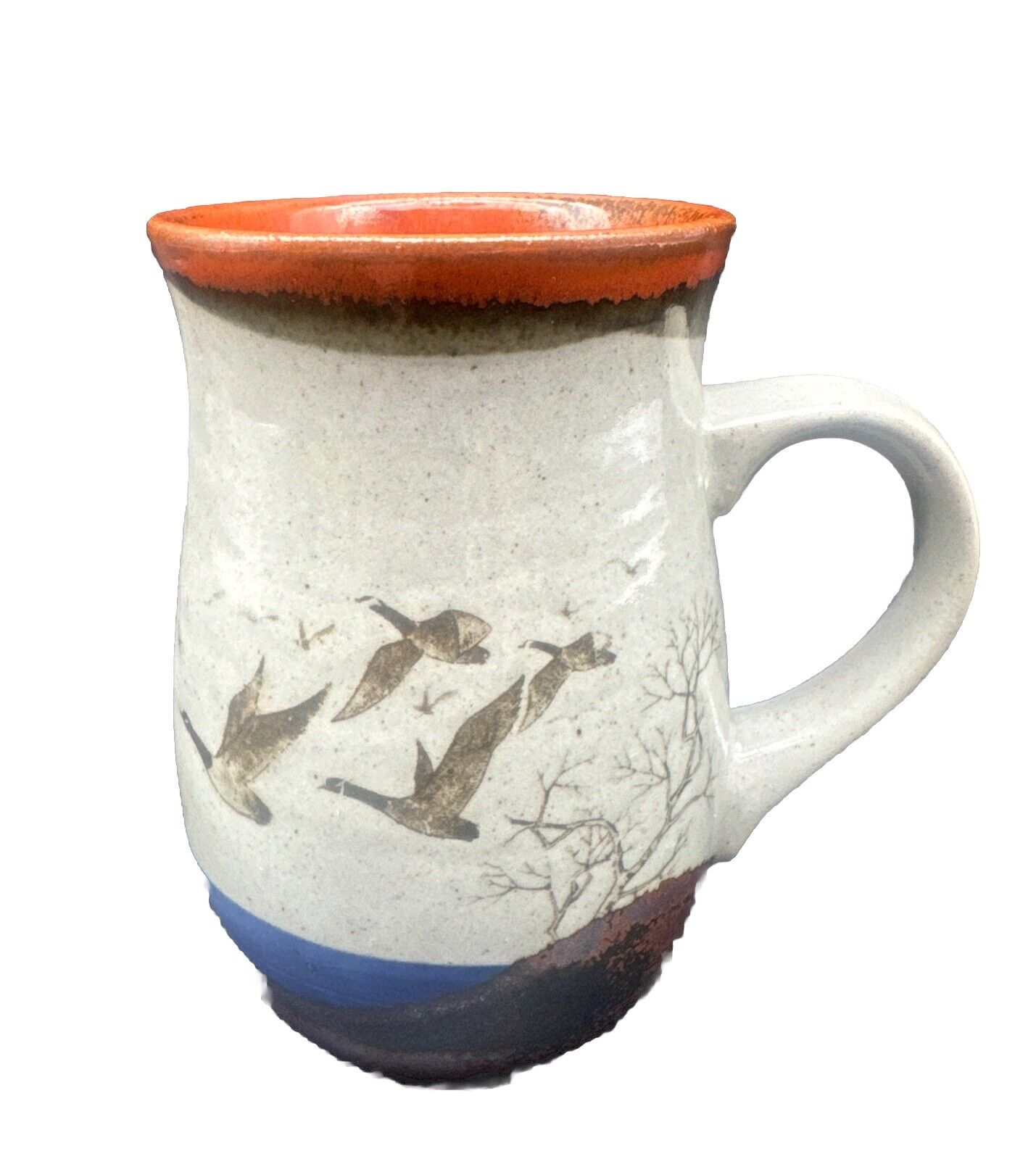 VTG Otagiri Style Speckled Stoneware Geese Flying Coffee Tea Cup Mug 5” EUC