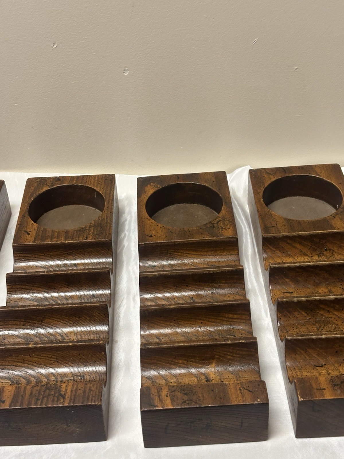 Vintage lot of six wooden chip and poker chip holders 