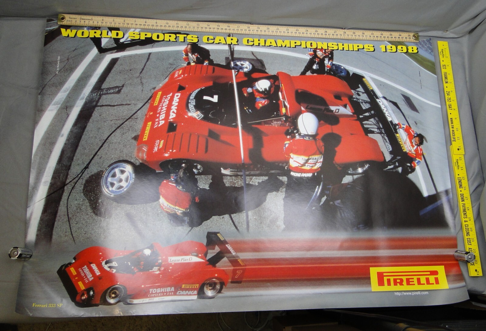 1998 Ferrari SP333 World Sports Car Championship Poster Pirelli 39x27 Original