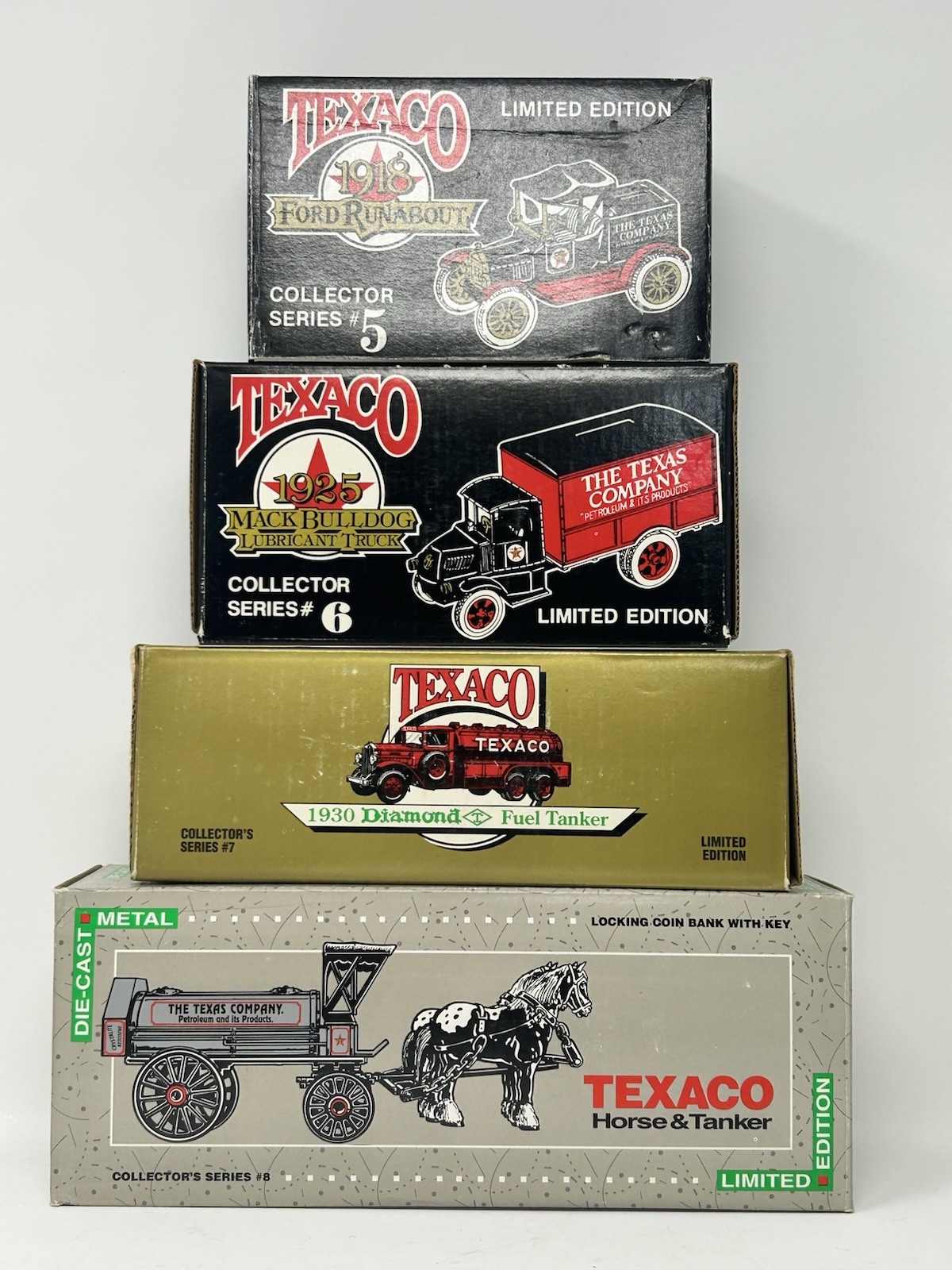 Ertl Texaco Die Cast Coin Bank Lot Of 4 NIB 9740VO 9040VO 9330VO 9390VP Ertl Texaco Die Cast Coin Bank Lot Of 4 NIB 9740VO 9040VO 9330VO 9390VP