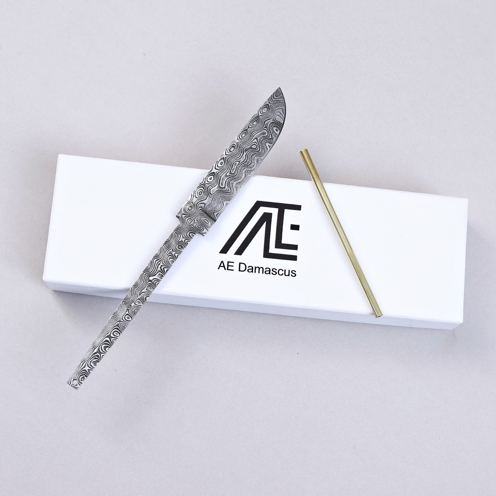 AE Damascus Steel Knife Blank - RainDrop Pattern with Mosaic Pin