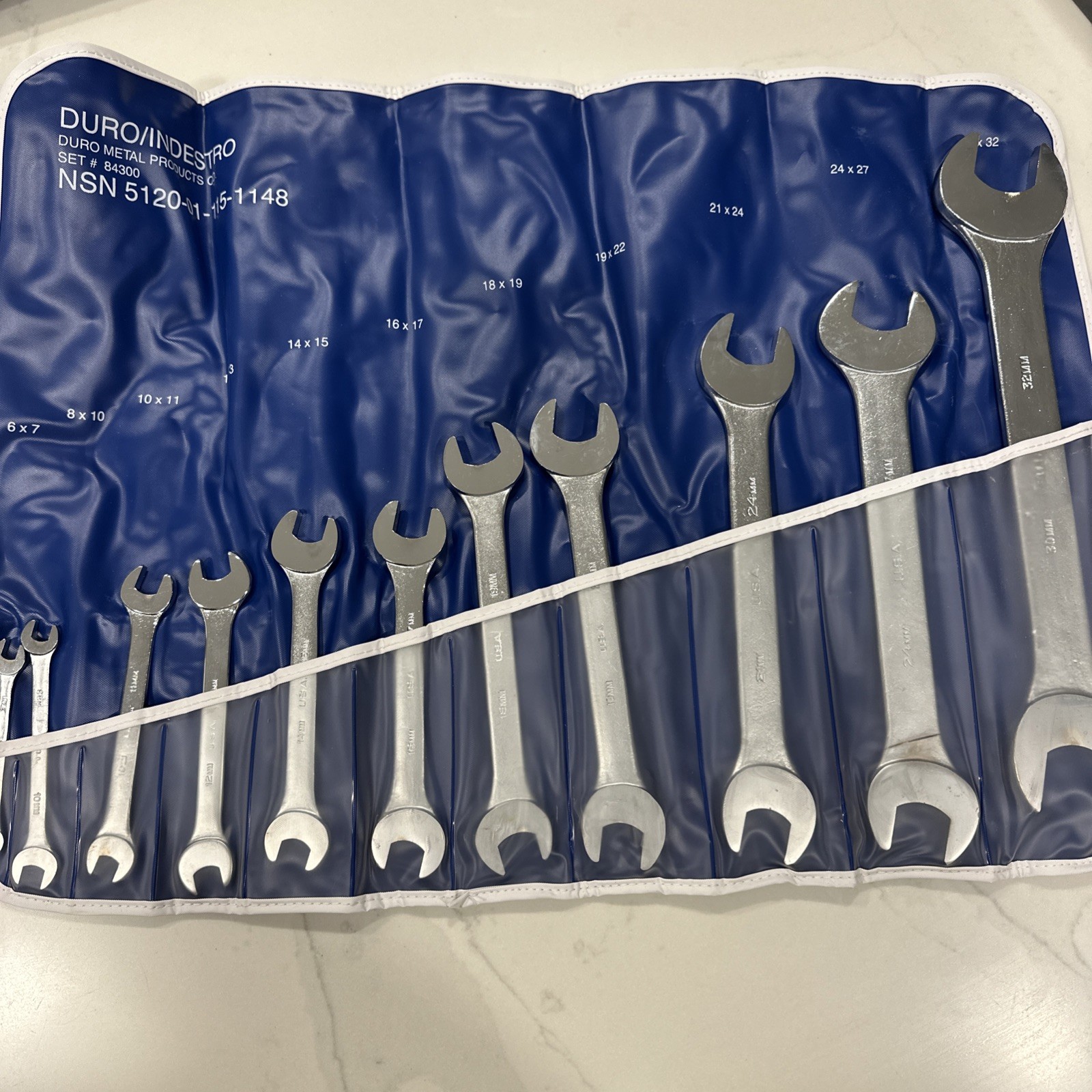 Duro Indestro Tools USA 11 Pc 6-32mm Open End Wrench W/ Roll Blue 84300 - New