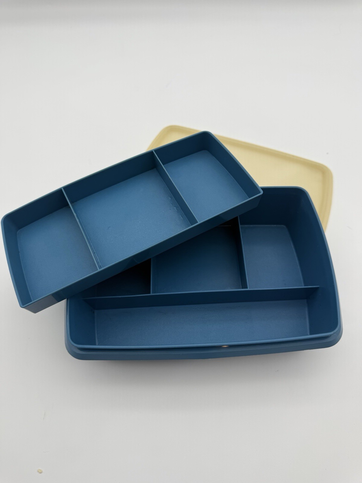 Vintage Tupperware 1431-5 Blue Divided Storage Container Organizer Retro