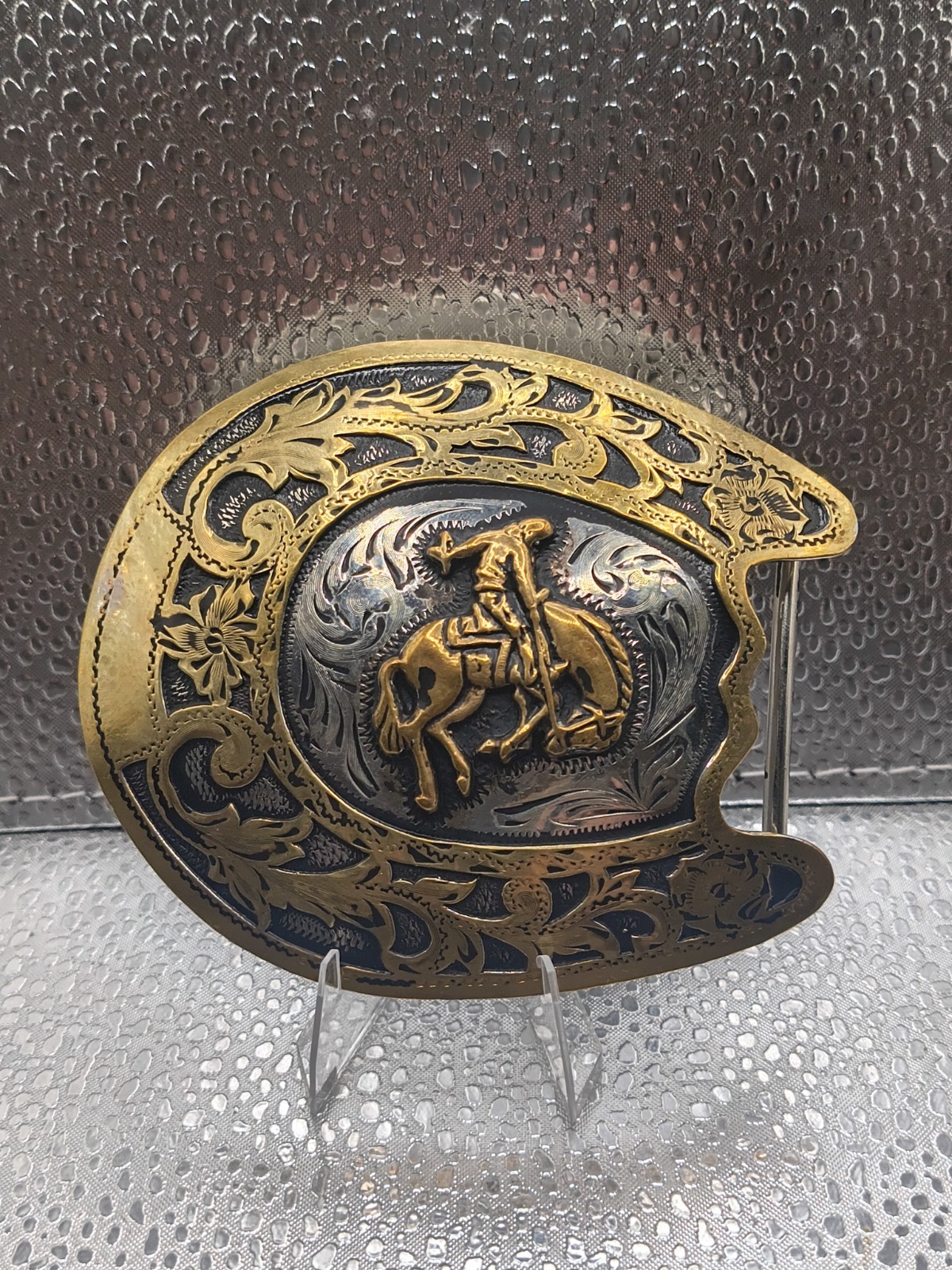 Vintage Western Horseshoe Bronco Belt Buckle - Hecho En Mexico