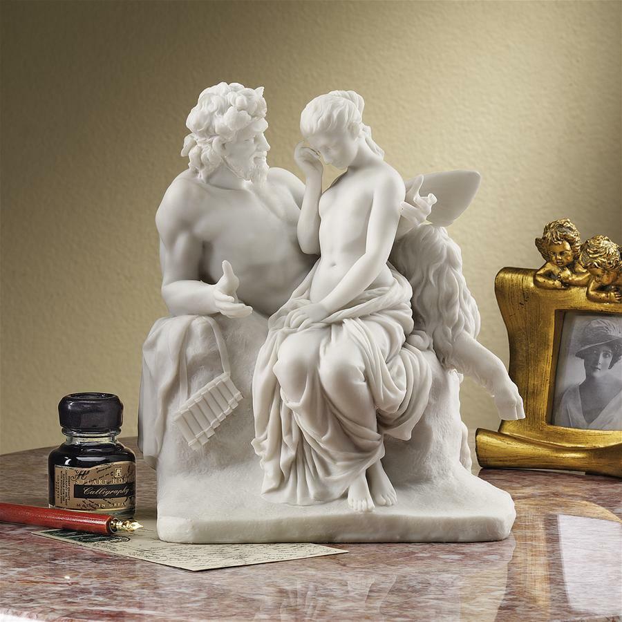 Psyche Mourns Lost Love to Pan Mythological Greek Bonded Marble Statue