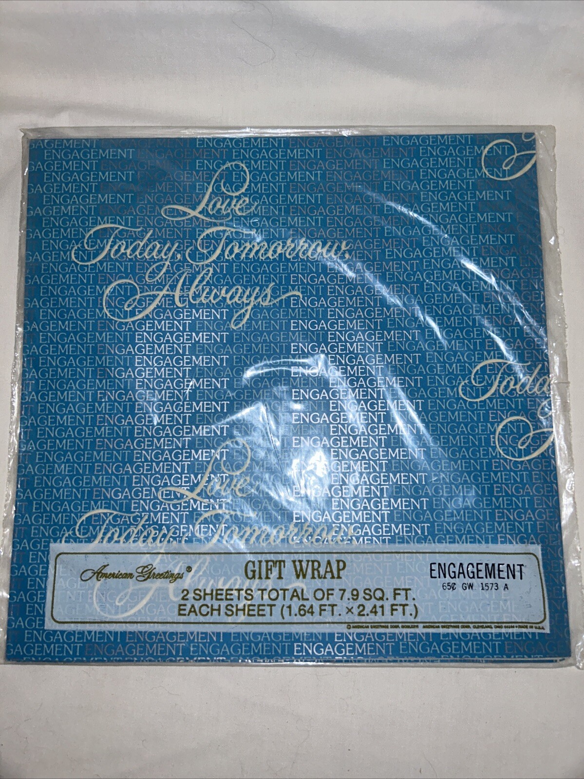 Vintage 1976 Blue Engagement Theme American Greetings Gift Wrap 2x 1.64x2.41ft