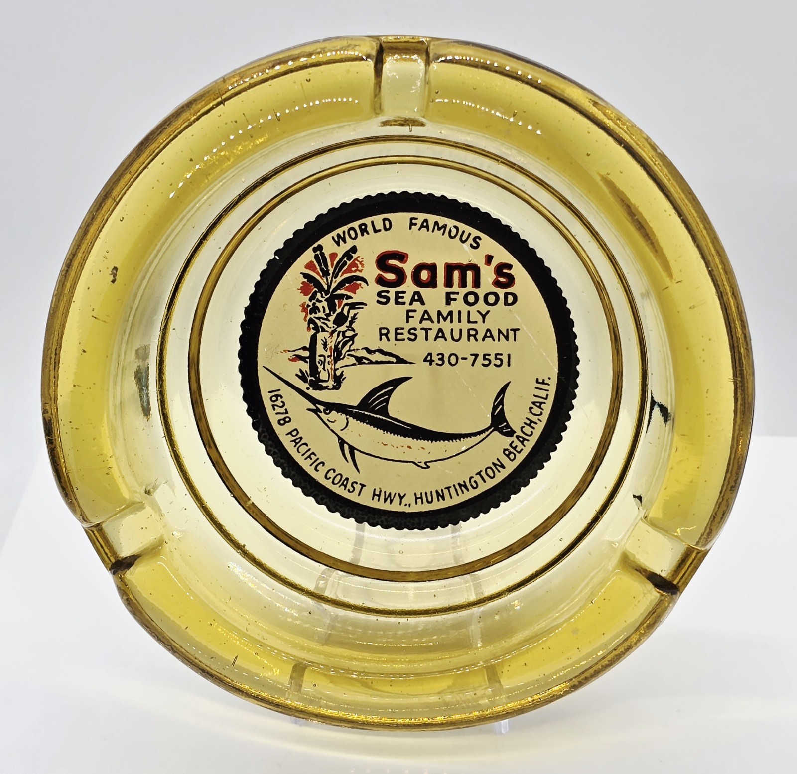 Vintage Marketing Ashtray Sam\'s Sea Food Family Restaurant Huntington Beach CA 