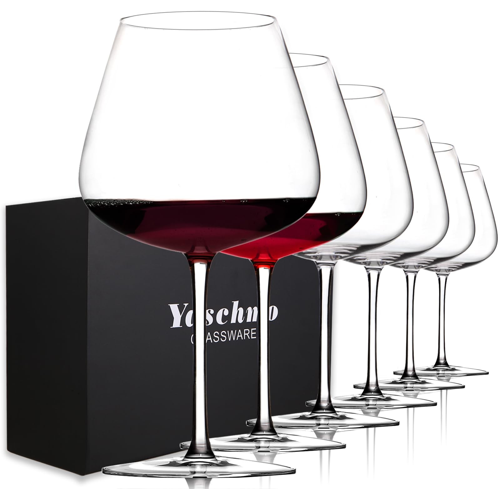 Yaschmo 30OZ Hand Blown Crystal Wine Glasses Burgundy (Pack of 6)