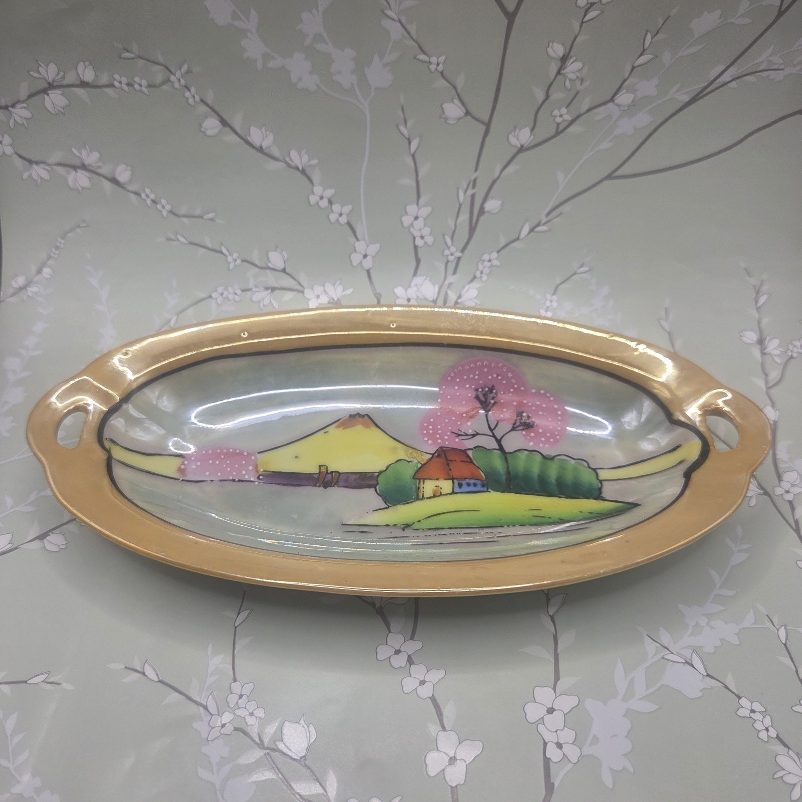Mt. Fuji Vintage Japanese Lusterware 1960\'s Trinket Vanity Dish Antique