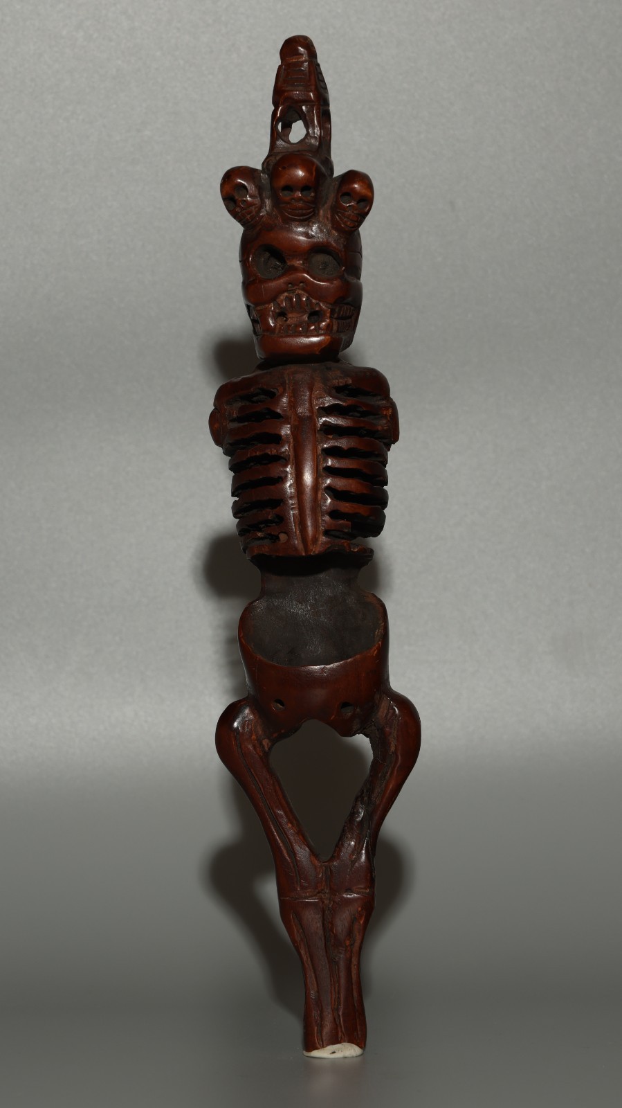 Real Nice Tibet Vintage Old Buddhist Carved Wood Skeleton Skull Chitipati Phurba